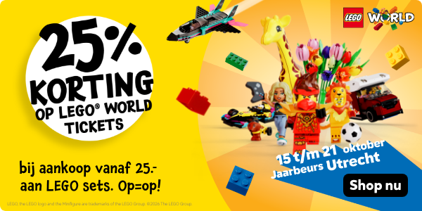 Shop nu 25% korting op LEGO World tickets bij aankoop vanaf 25.- aan LEGO sets. Op=op!