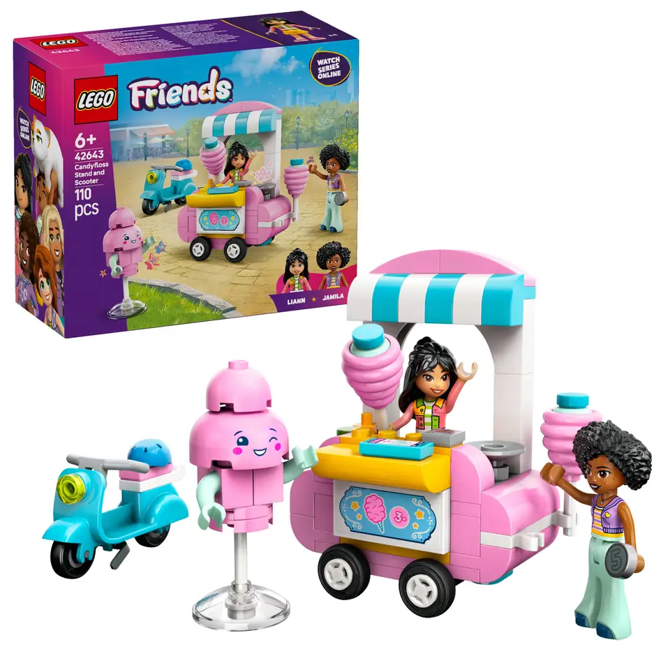 foto van LEGO Friends suikerspinkraam en scooter 42643