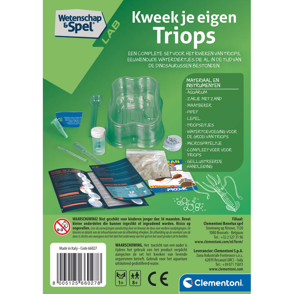Clementoni – Kit Scientifique Triops – Cultivez Vos Propres Triops – Jouet éducatif En Néerlandais – Fabriqué En Italie