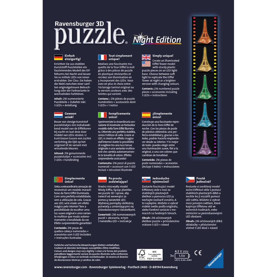 naaien Industrieel berouw hebben Ravensburger 3D-puzzel Eiffeltoren Night Edition - 216 stukjes