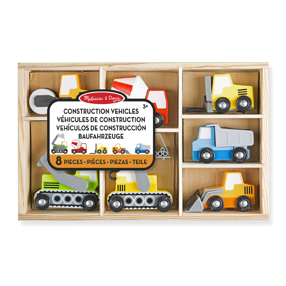 Melissa & Doug houten bouwvoertuigen set van 8 voertuigen Melissa & Doug houten bouwvoertuigen set van 8 voertuigen
