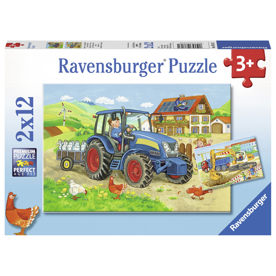 Ravensburger puzzelset Bouwplaats en boerderij - 2 x 12 stukjes