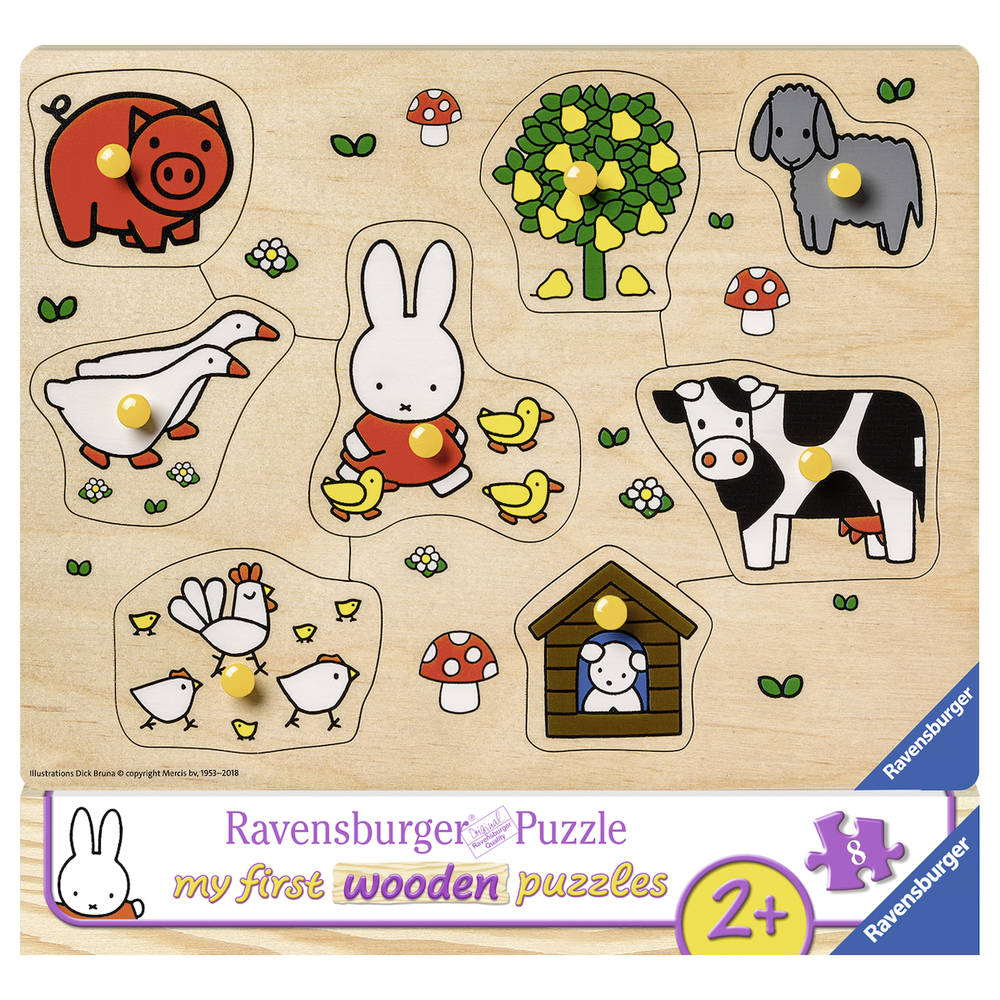 Ravensburger houten puzzel Nijntje op de boerderij - 8 stukjes
