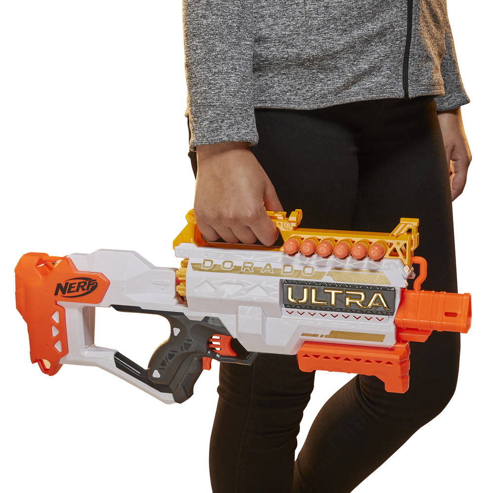 thumbnail image 2 of Nerf Ultra Dorado Motorised Blaster, Gold Accents, Fast-Back Loading, 12 Darts, Compatible Only Ultra Darts, 7.62 X 63.5 X 26.67 Cm, F2017 - Yorkshire Outdoor Activity Park 2 of 11
