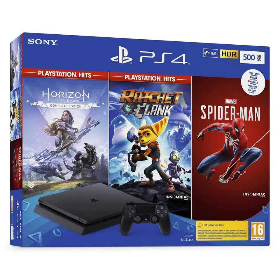 Uitgraving park Licht PS4 Slim 500 GB + Horizon Zero Dawn + Marvel's Spider-Man + Ratchet & Clank