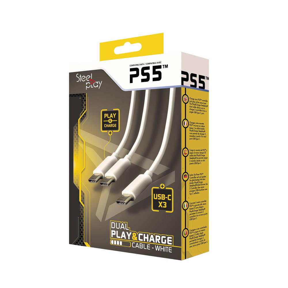 PS5 Steelplay Dual Play & Charge kabels - wit
