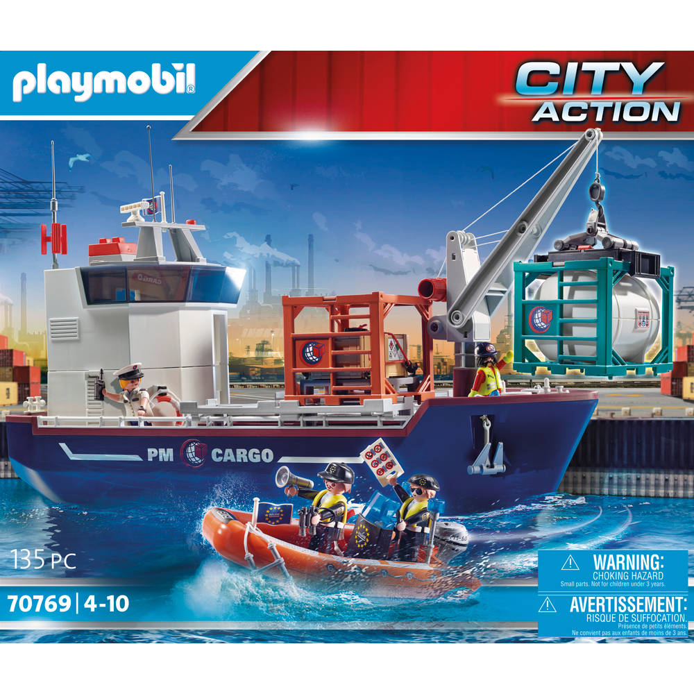 Bont Classificatie het einde PLAYMOBIL City Action cargo groot containerschip met douaneboot 70769