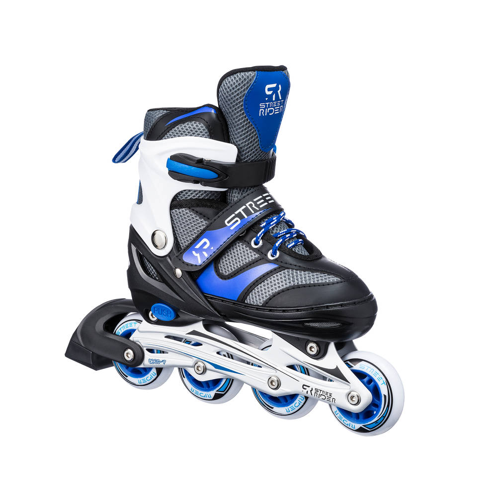 Street inline skates verstelbaar - maat 31-34 - blauw/zwart