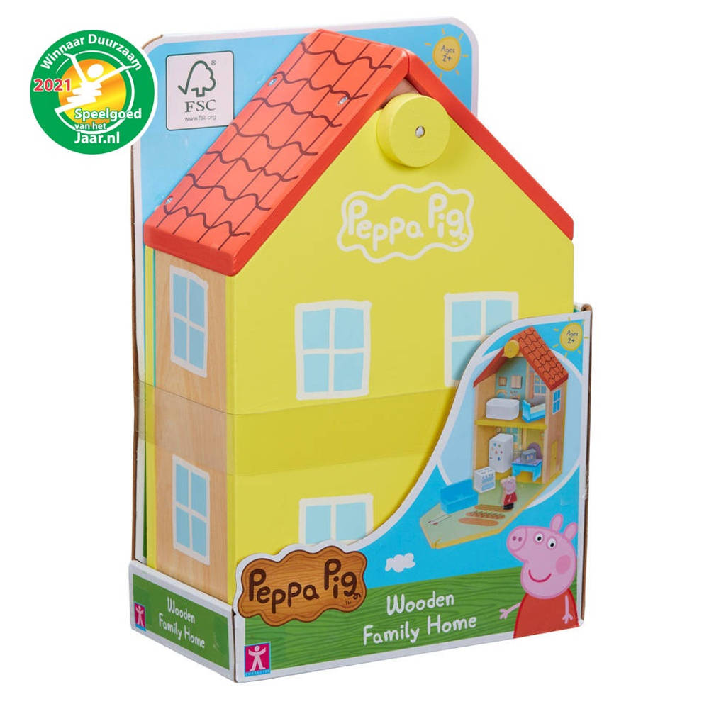 Alstublieft Gemarkeerd is er Peppa Pig houten speelhuis + Peppa figuur en accessoires