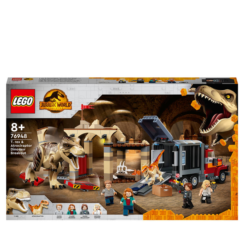 LEGO Jurassic World T-Rex Atrociraptor dinosaurus ontsnapping 76948