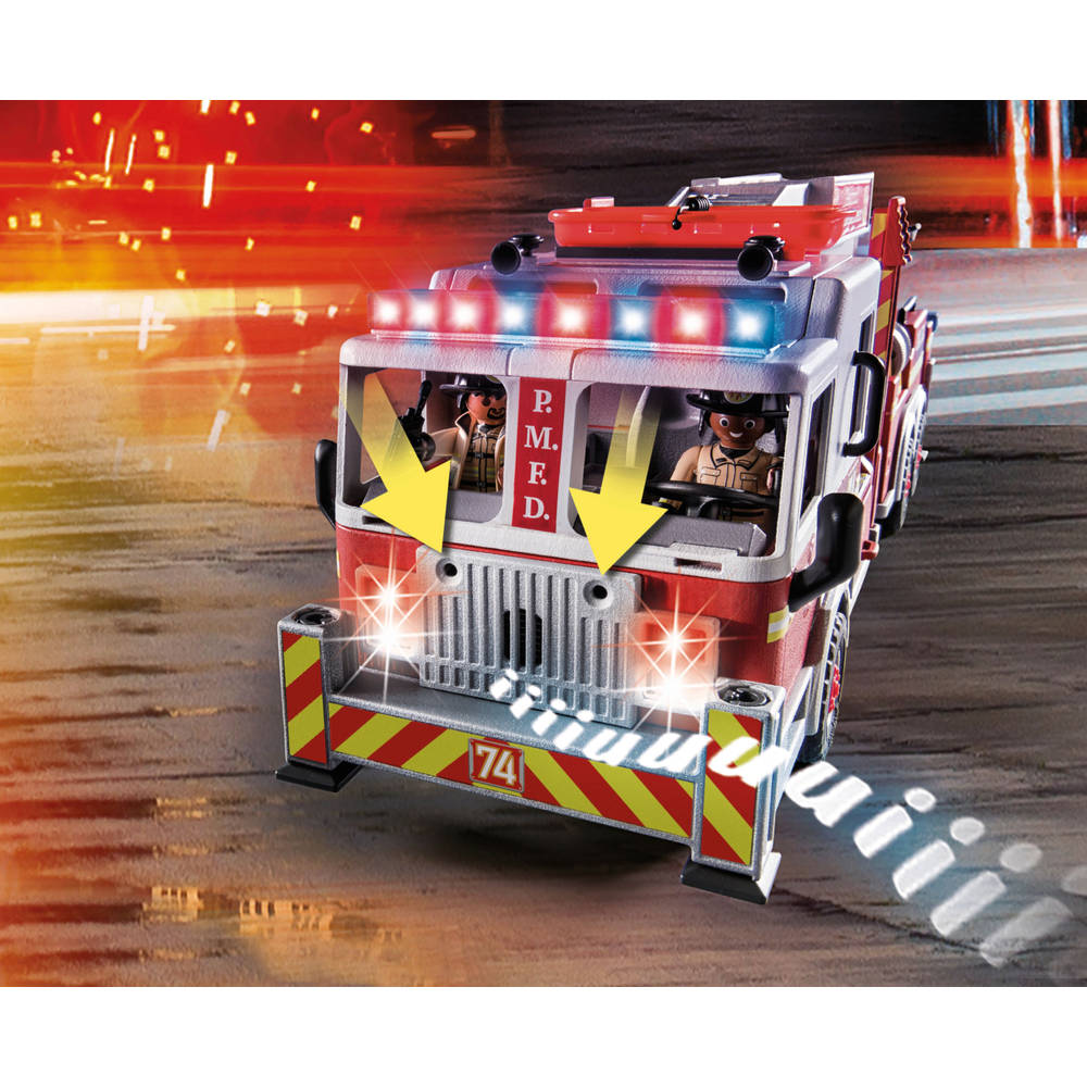 composiet gegevens Verward PLAYMOBIL City Action Amerikaanse brandweerwagen met ladder 70935