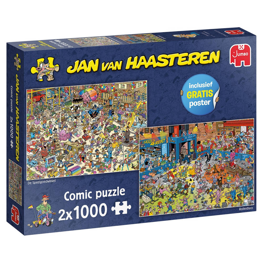 Boos worden Licht zomer Jumbo Jan van Haasteren puzzelset de Speelgoedwinkel & Rollerdisco - 2 x  1000 stukjes