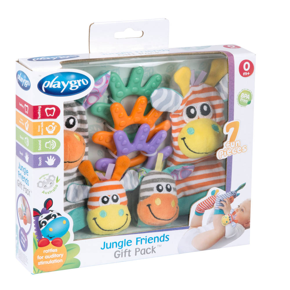 Playgro rammelaars cadeauset pols-voet jungle 7-delig Main Image