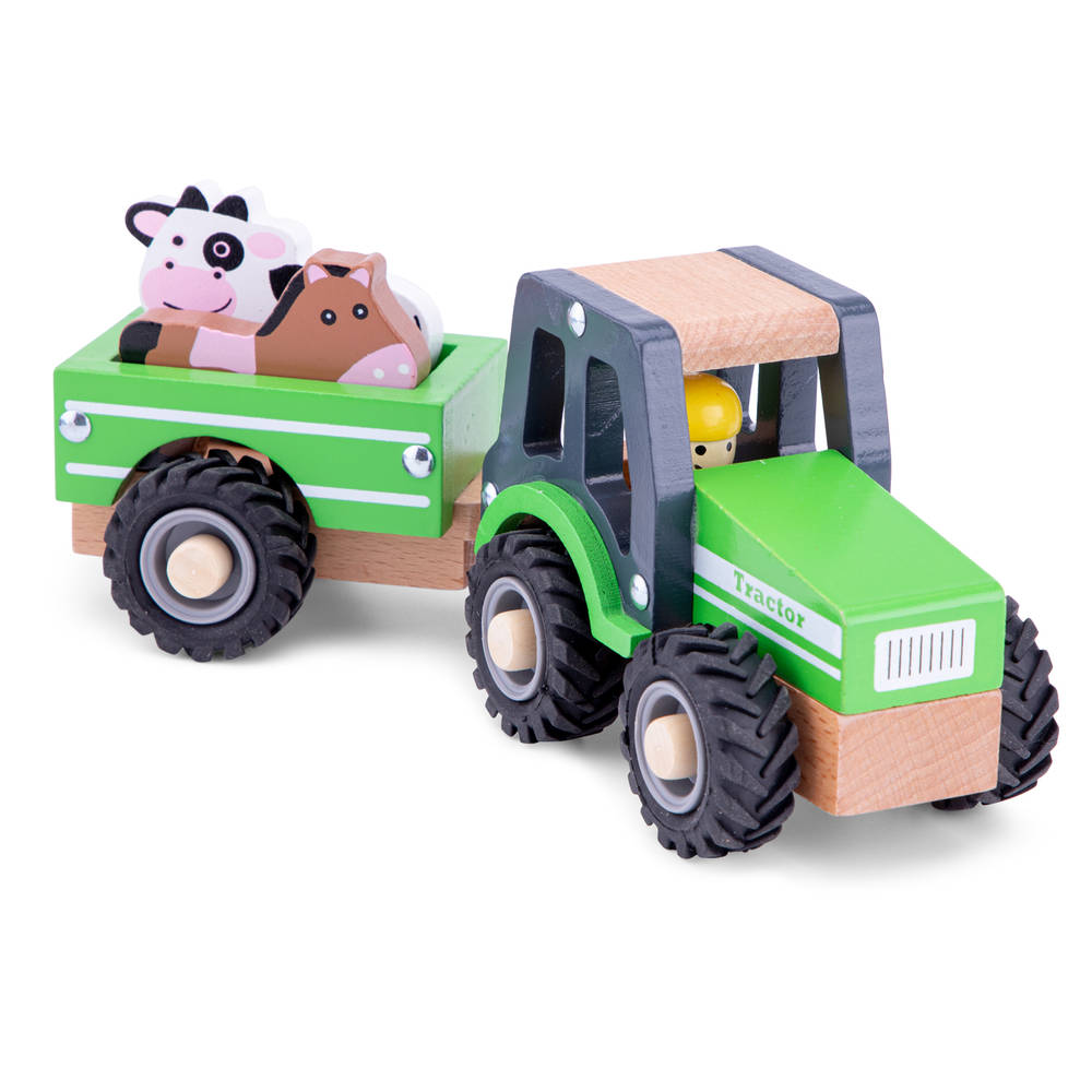 New Classic Toys houten tractor met aanhanger + dieren