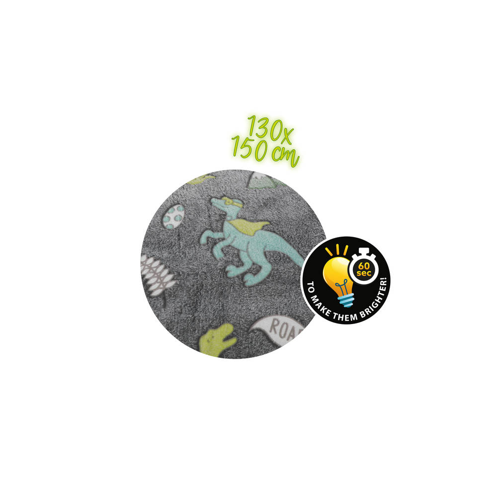 Couverture Dinosaure Jekeno Qui Brille Dans Le Noir – Taille Twin Bleue
