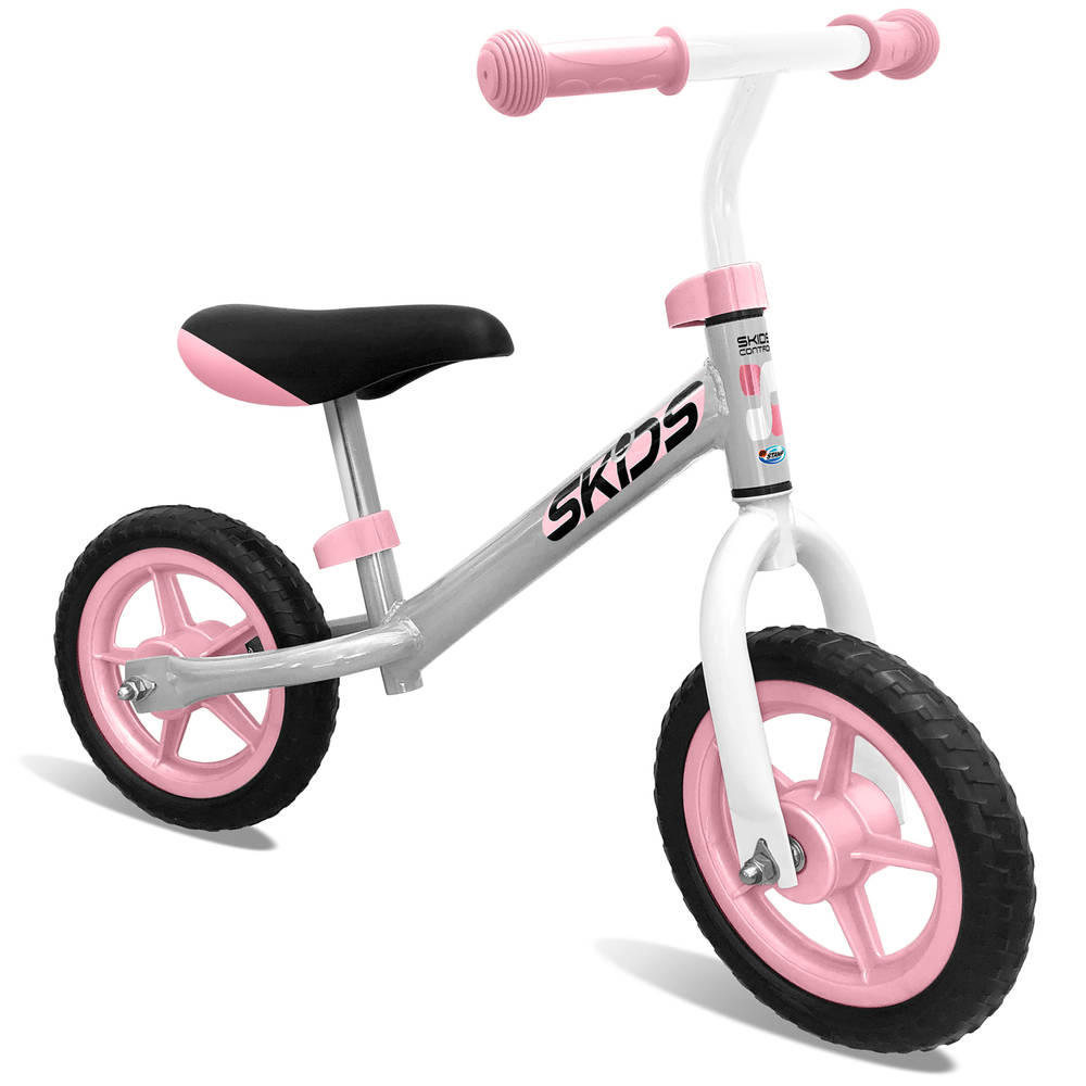 Skids Control loopfiets - 10 inch - grijs/roze