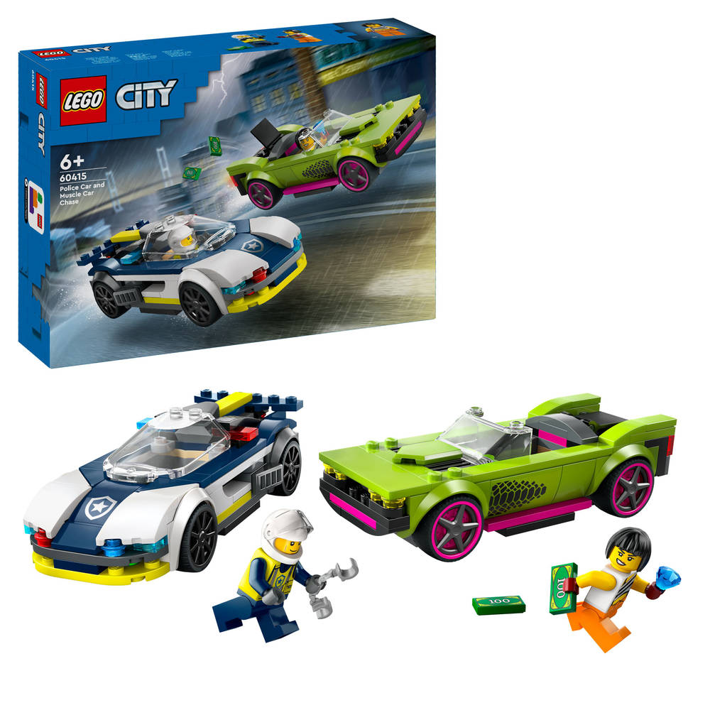 LEGO City politiewagen en snelle autoachtervolging 60415