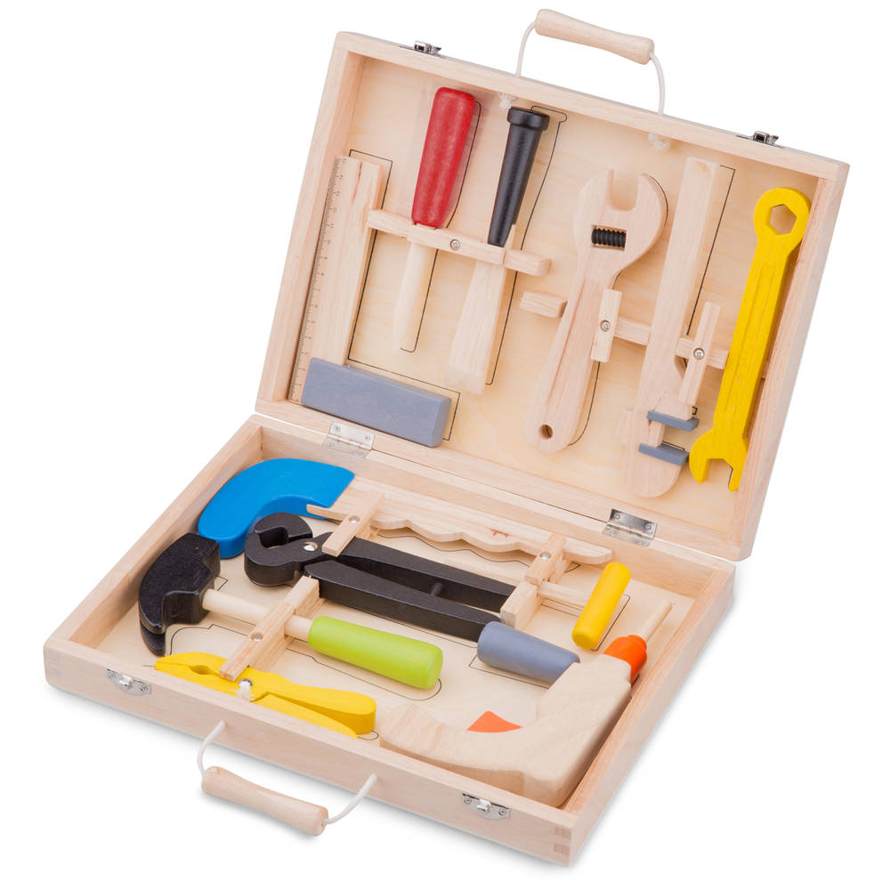 New Classic Toys houten gereedschapskist met 12 onderdelen