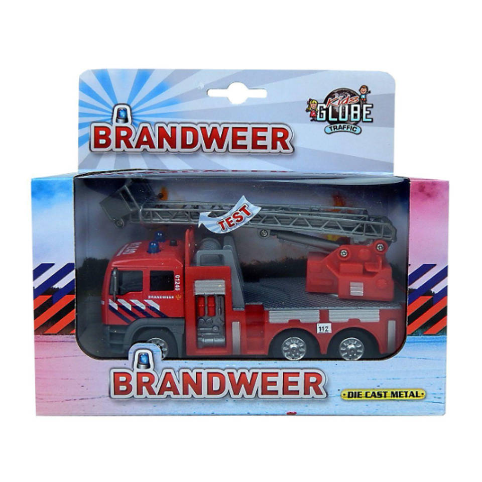 Die-cast brandweerwagen met ladder - 16 cm