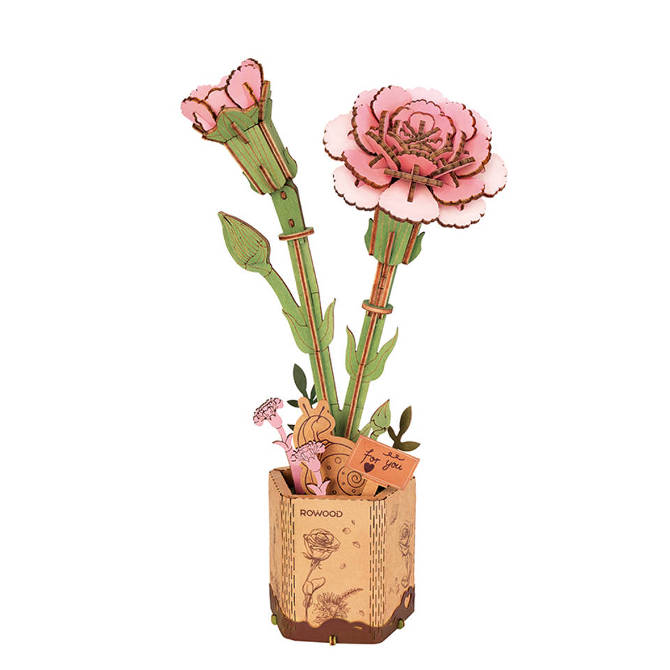 Robotime Rowood 3D houten roze anjer