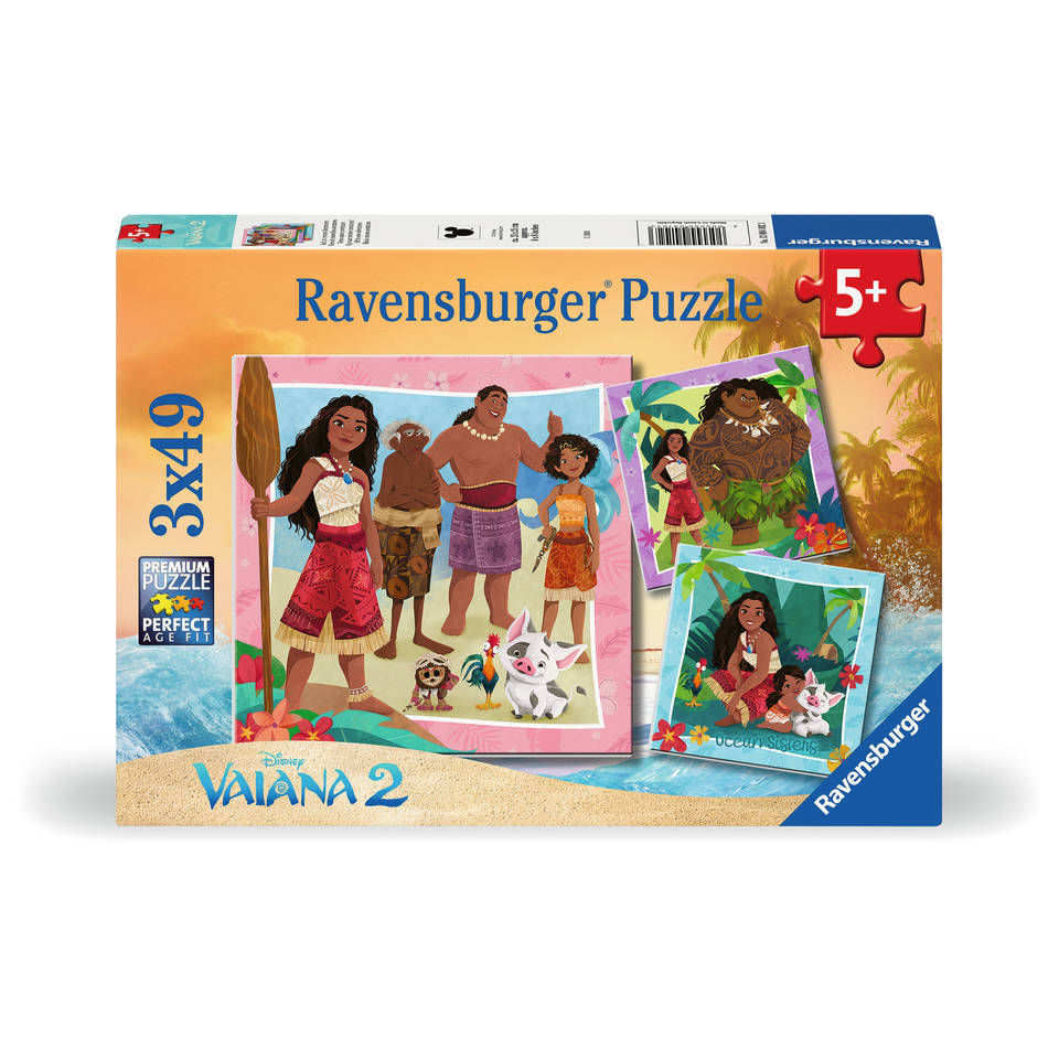 Ravensburger Disney Vaiana 2: Op naar nieuwe avonturen! puzzelset - 3 x 49 stukjes