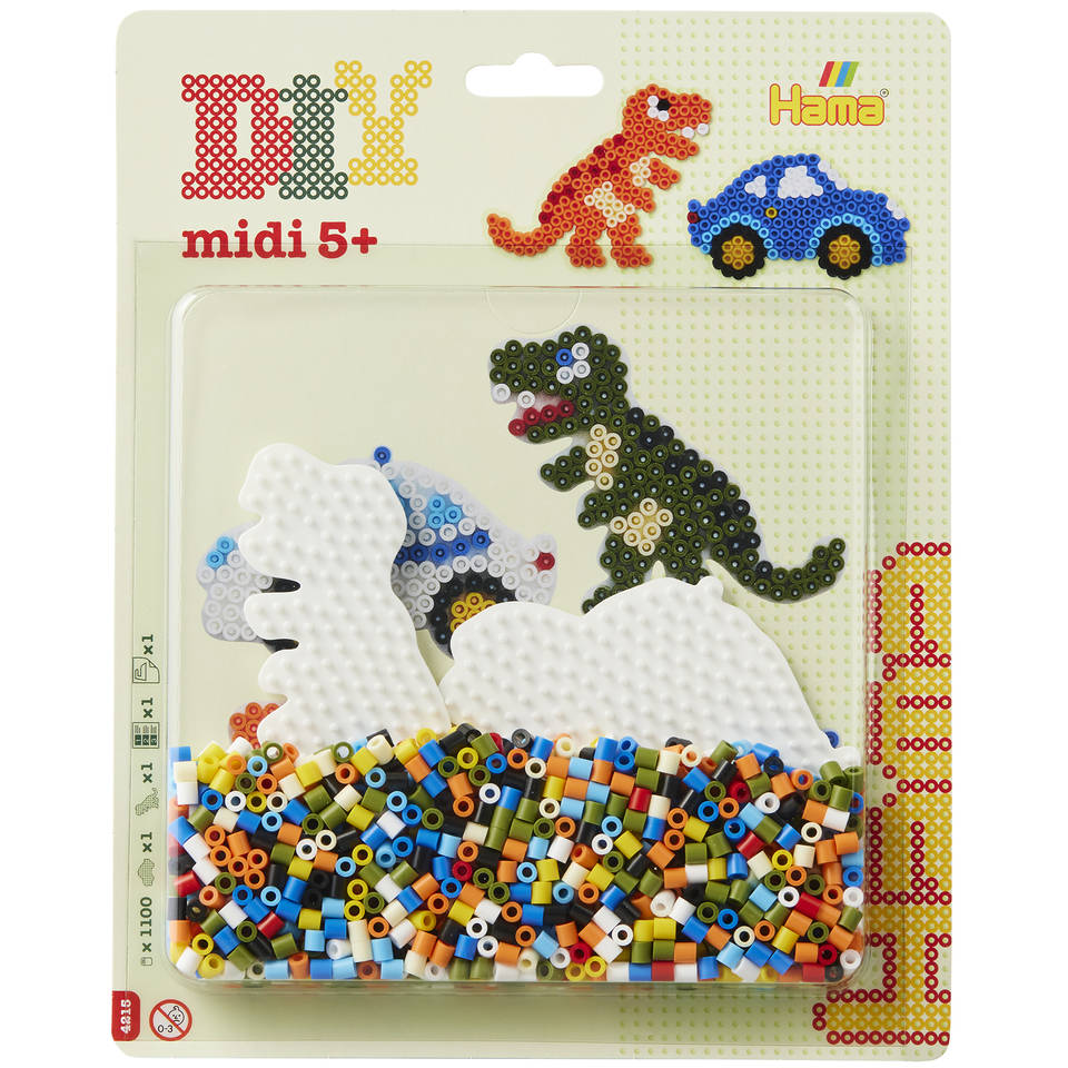 Hama strijkkralen set dino en auto 1100-delig