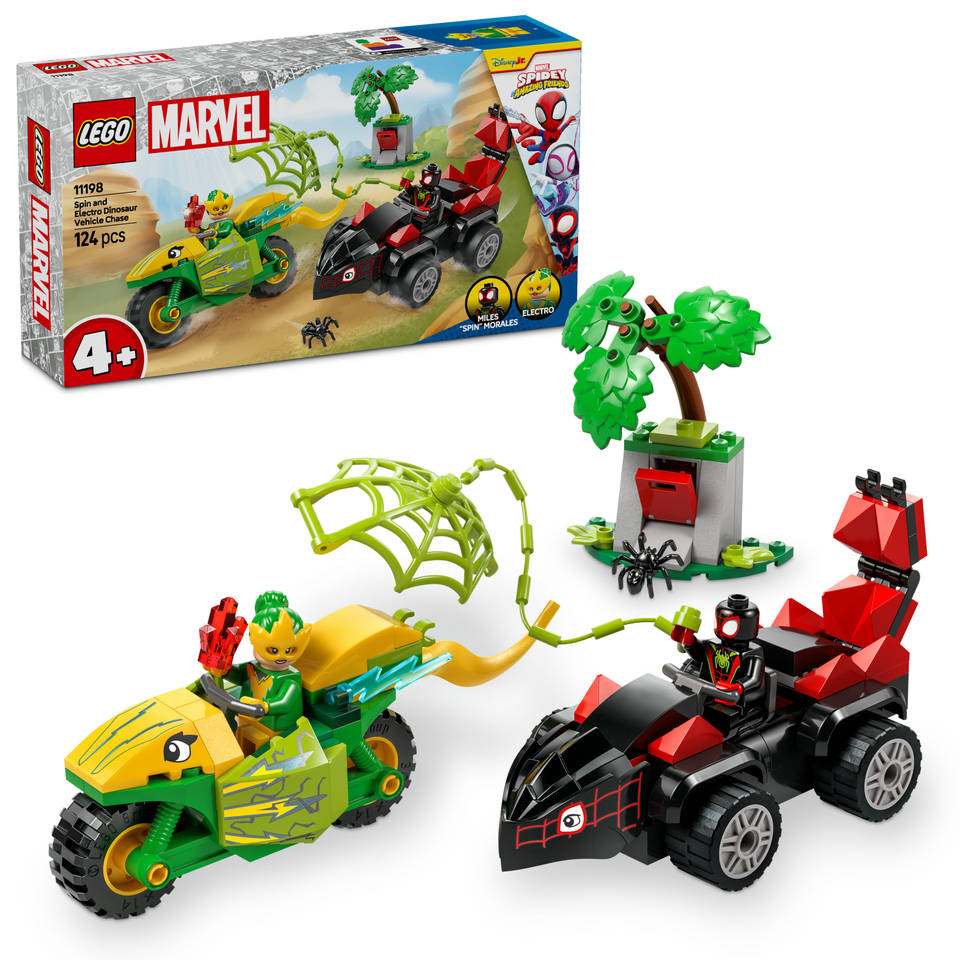 LEGO Marvel Spin en electro achtervolging met dinosaurusvoertuig 11198