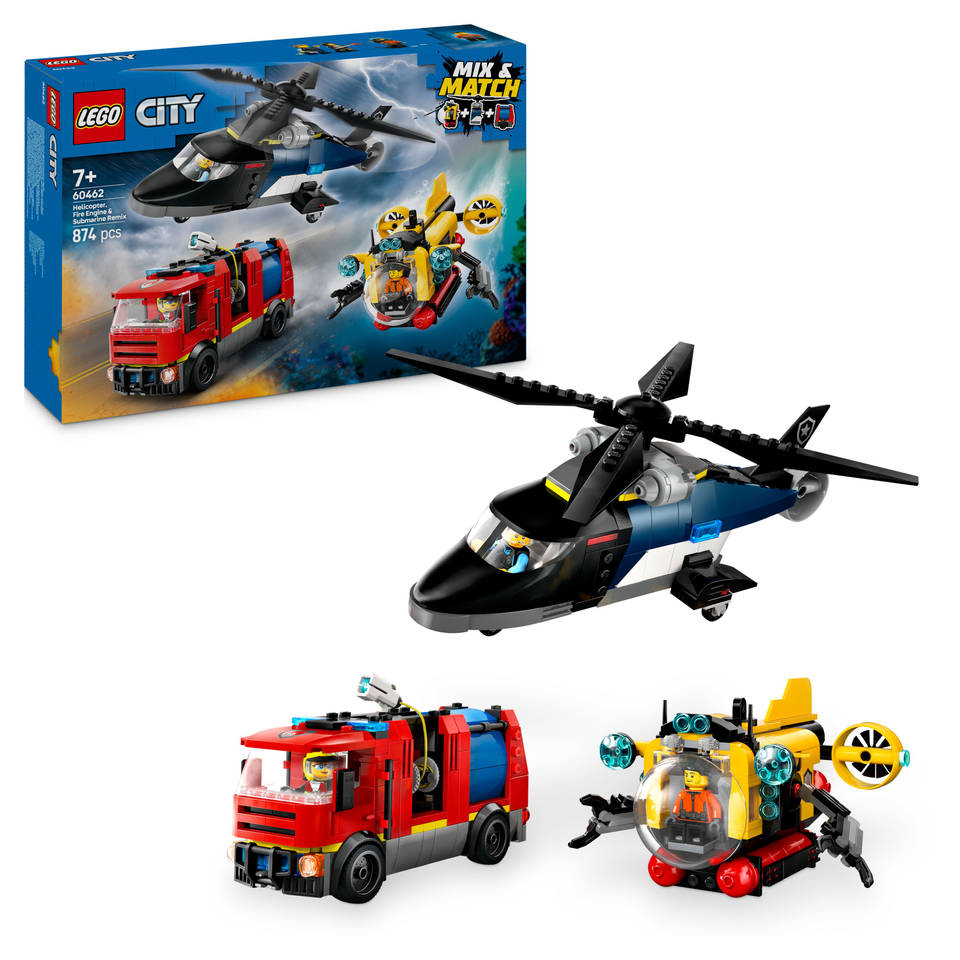 LEGO CITY helikopter, brandweerauto en onderzeeër remix 60462