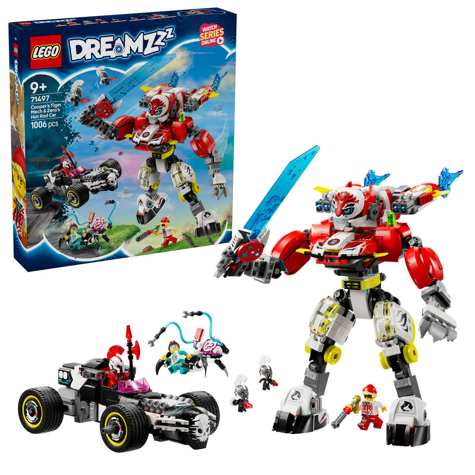 LEGO DREAMZzz Coopers tijgermecha en Zero's hot rod auto 71497