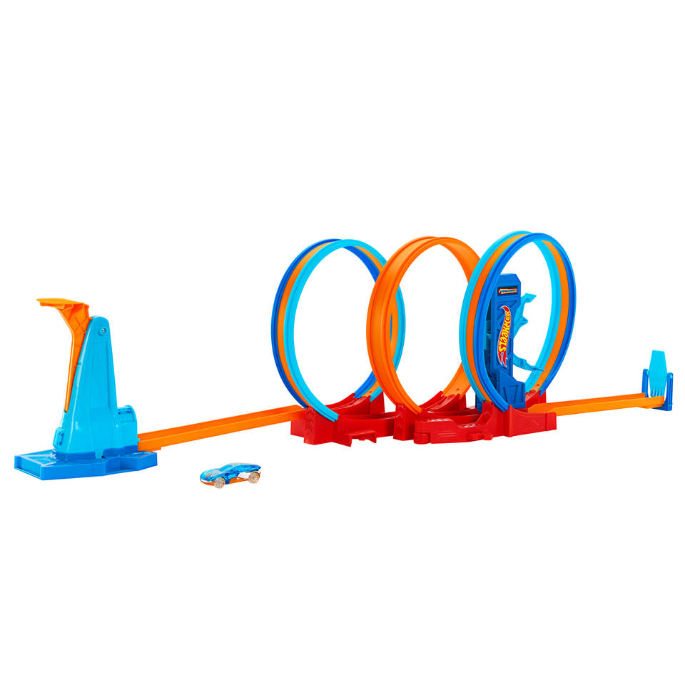 Hot Wheels HGK41 - Uitrol Racebaan Baanset, rolt uit in een vijfbaans