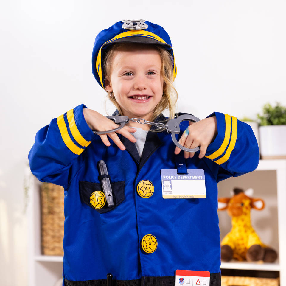 Compleet Politiekostuum Voor Kinderen - Met Shirt, Rok, Pet, Walkietalkie & Speelgoedpistool - Ideaal Voor Carnaval, Halloween & Rollenspel - Maat 110-140 Cm