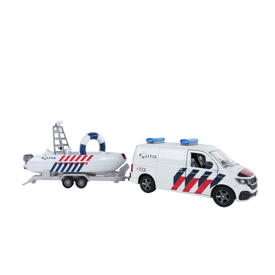 Kids Globe Traffic VW Transporter politiewagen met boot