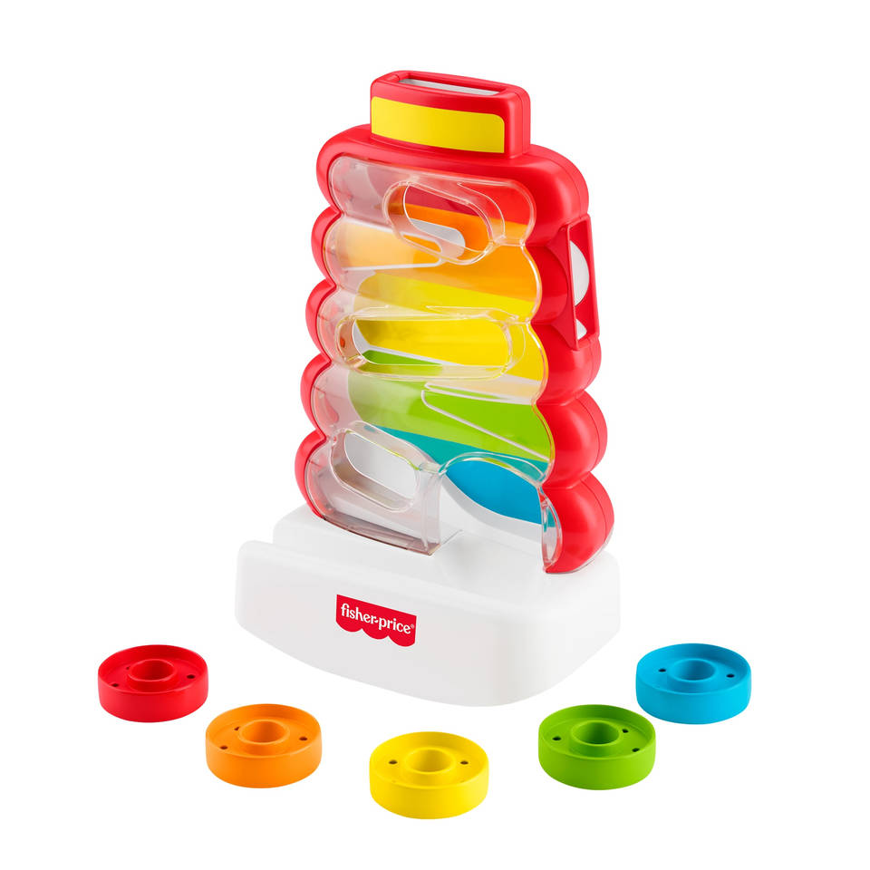 Fisher-Price rollende ringen in wiebelende stapeltoren