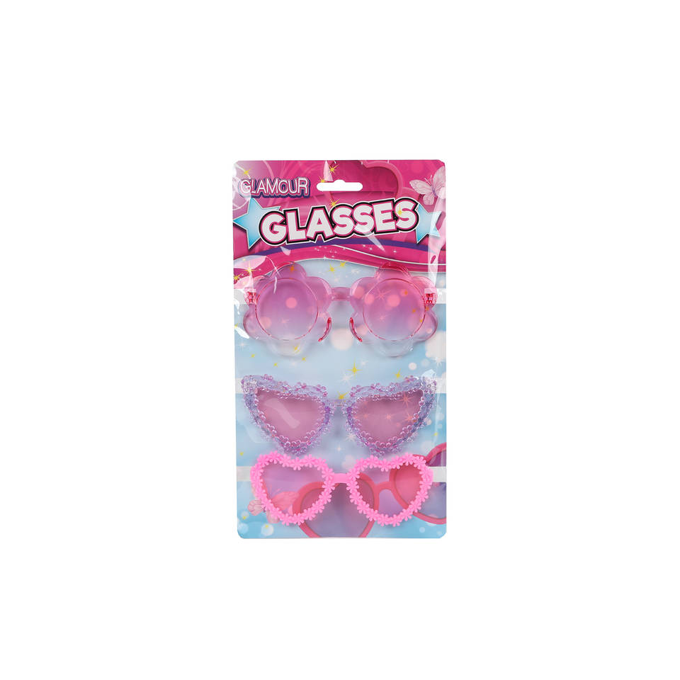Glamour trendy roze meidenbrillen set 3-delig
