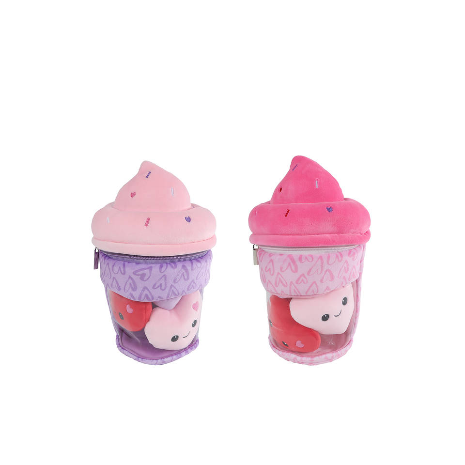 Fluffy menu pluchen ijsje met 3 hartjes - 25 cm