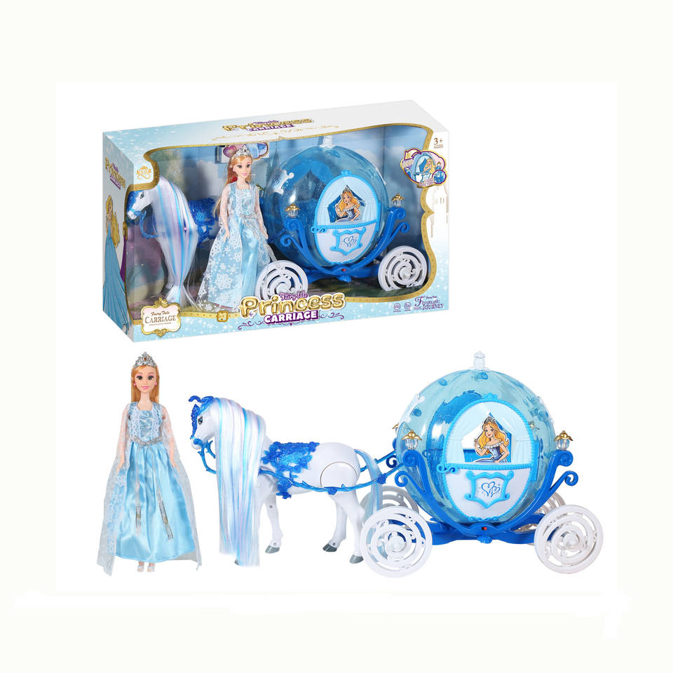 Pop met paard en koets set met licht en geluid - blauw Main Image