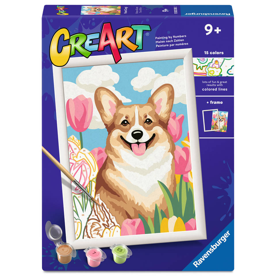 Ravensburger CreArt Schilderen op nummer bloemen Corgi Main Image
