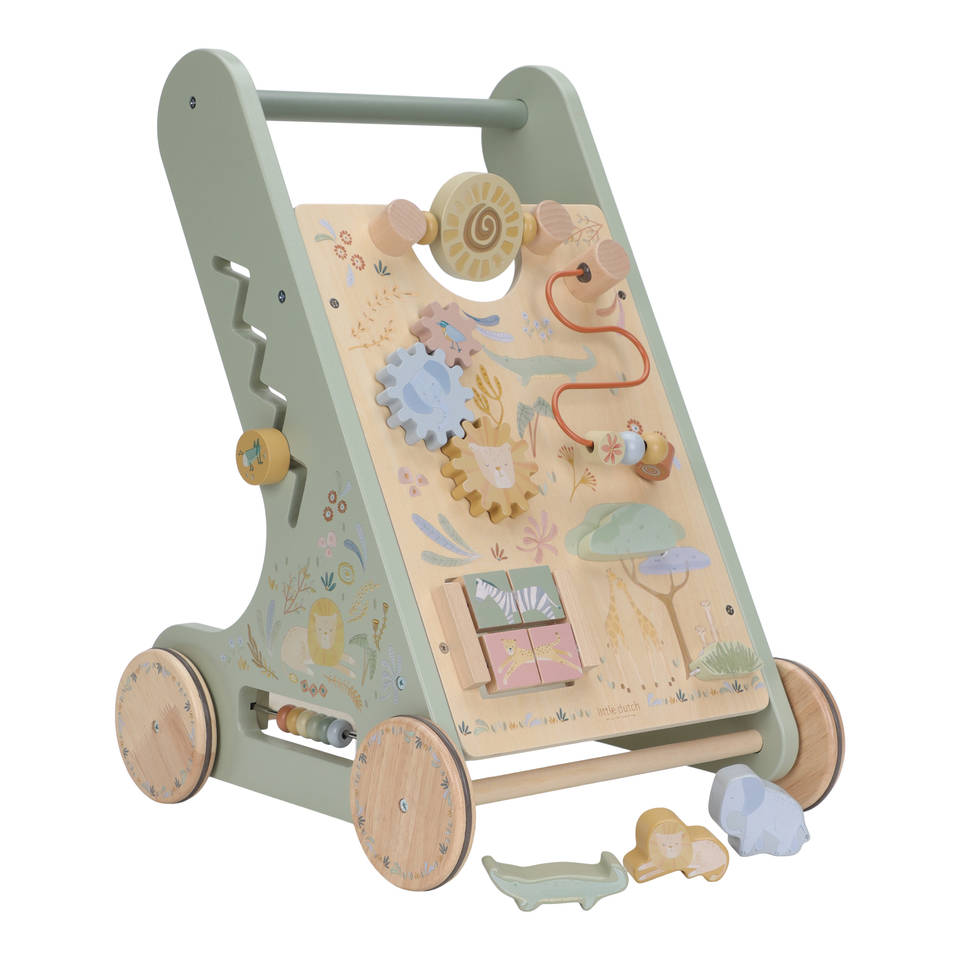 Little Dutch Safari Friends houten activiteitenloopwagen