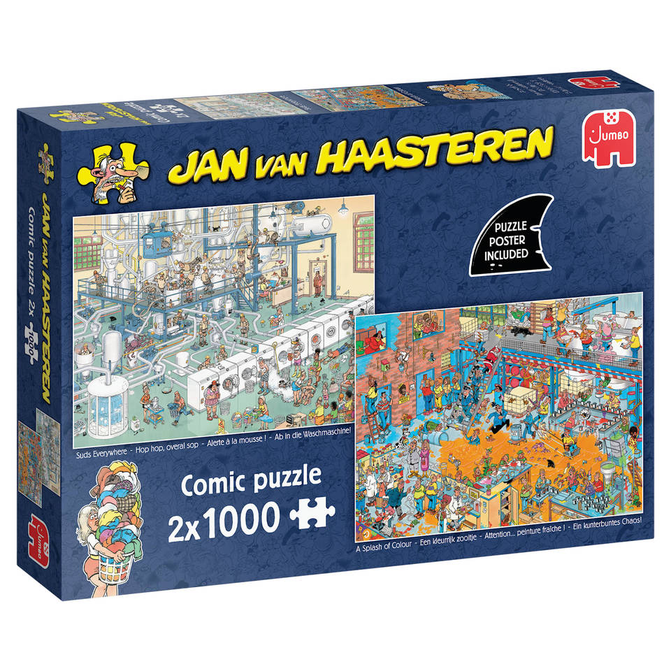 Jumbo Jan van Haasteren 2-in-1 puzzelset Hop hop, overal sop & Een kleurrijk zooitje - 2 x 1000 stukjes Main Image