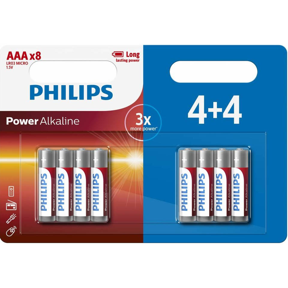 Philips Power Alkaline AAA-batterijen set 4+4 blister Main Image