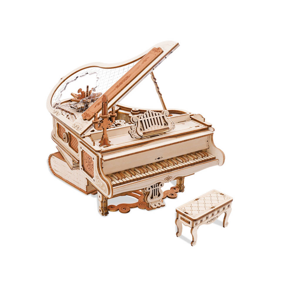 Houten piano muziekdoos