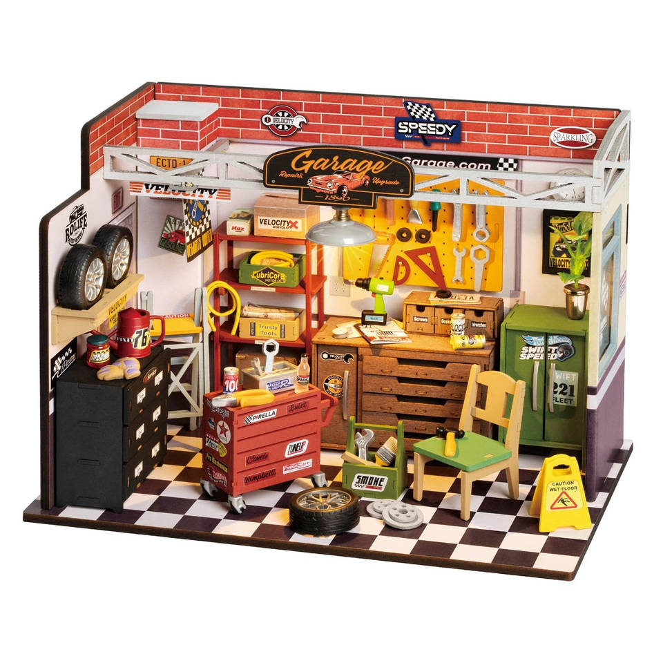 Robotime houten miniatuur garage werkplaats