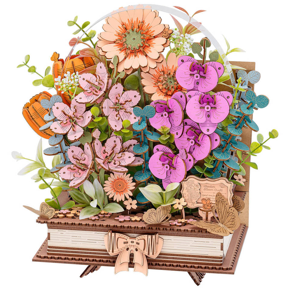 Robotime Rowood houten boek met bloemen