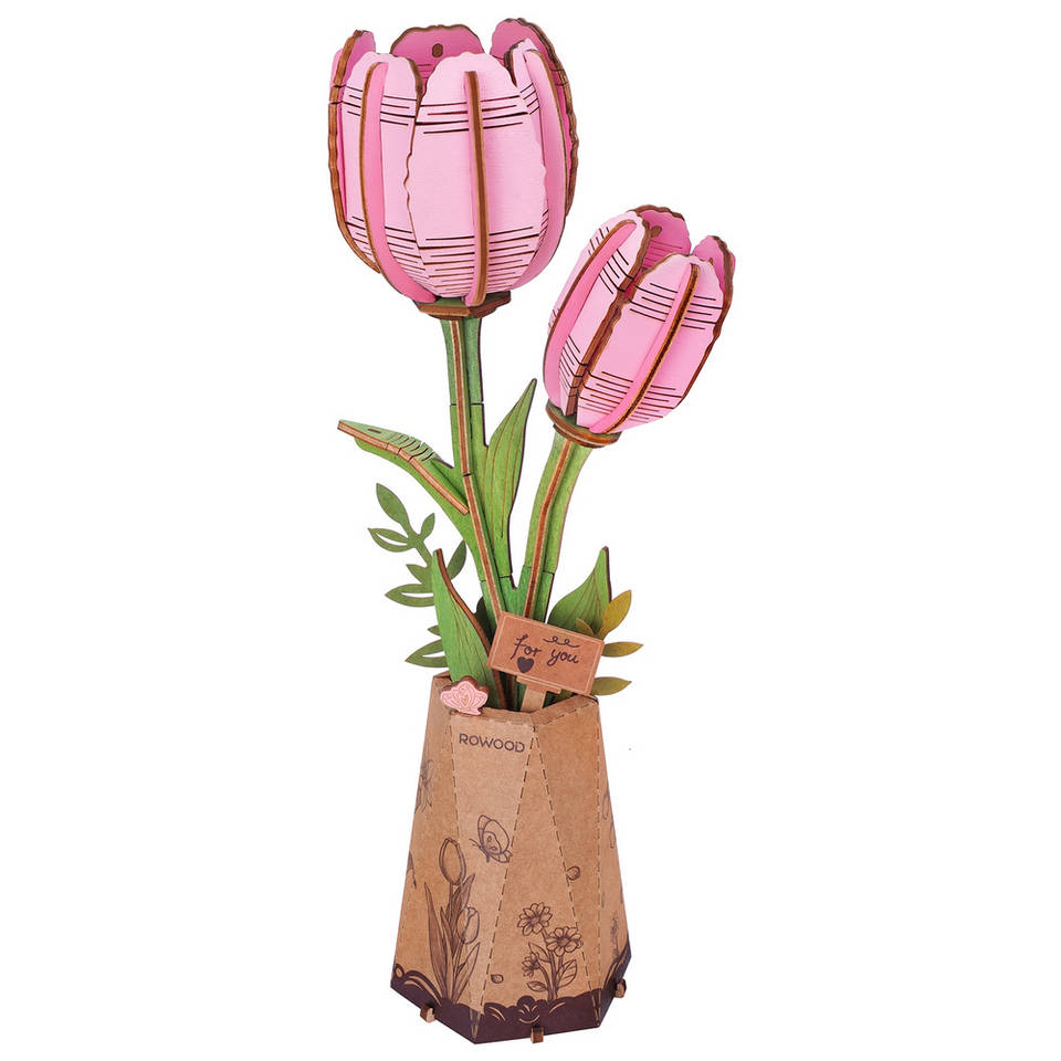 Robotime Rowood houten bloem roze tulp