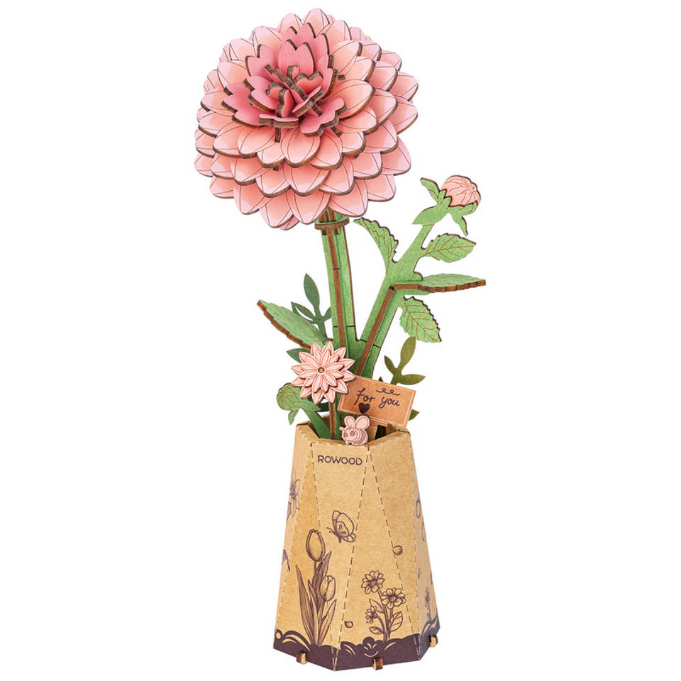 Robotime Rowood houten bloem roze dahlia