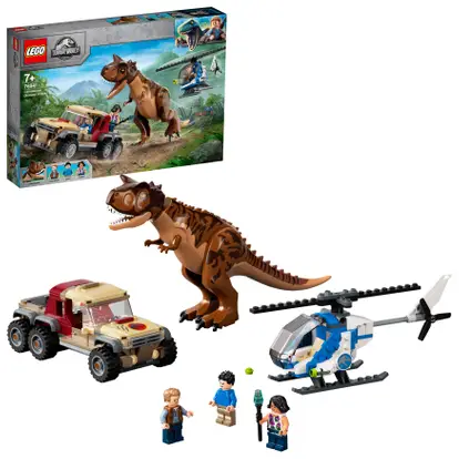 dauw verachten motief LEGO Jurassic World Carnotaurus dinosaurus achtervolging 76941