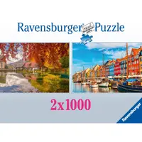 Ravensburger puzzel watermolen en Kopenhagen - 2 x 1000 stukjes