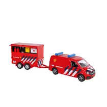 Kids Globe Traffic pull back Volkswagen Transporter brandweer met aanhangwagen