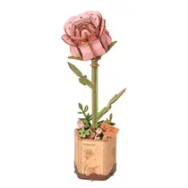 Robotime Rowood 3D houten roze roos