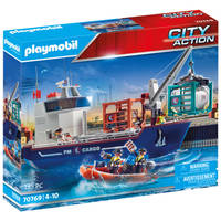 PLAYMOBIL City Action cargo groot containerschip met douaneboot 70769